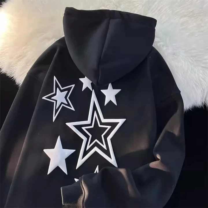 Harajuku Streetwear Sweatshirt Unisex Oversized Y2K Stars Printed Knitted Loose Long Sleeve Hoodies for Women Autumn Winter Tops