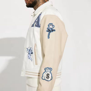 Veste universitaire décontractée pour homme, 100 % coton, broderie sur le devant, style streetwear, service OEM ODM personnalisé de haute qualité en gros - Product Image 2