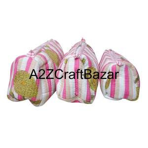 Ensemble de 3 trousses de maquillage à imprimé poisson indien, trousse de toilette en coton pur, trousse de toilette matelassée, trousse de voyage à imprimé en bloc - Product Image 6