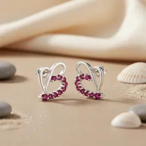 Pendientes de Plata 925 con Corazón de Rubí y Diamante Talla Pera, Pendientes Colgantes de Oro Rosa, Joyería Moderna y Bonita para Mujer, Chapados en Oro - Product Image 2