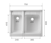 Lavabo double mural moderne en résine PP thermoformée de haute qualité, écologique et économique pour intérieur/extérieur