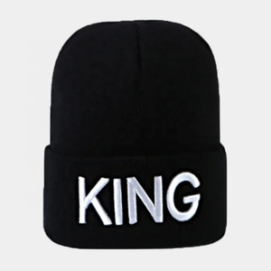 Cadeaux de couple automne hiver printemps noir blanc or roi reine 3D broderie acrylique tricoté crâne casquette bonnet pour hommes femmes - Product Image 2