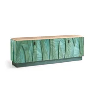Grande table console TV en verre marin de Jonathan Charles |   Salle de séjour de luxe en bord de mer