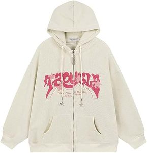 Sudadera con capucha y cremallera para mujer y hombre, con estampado de letras y estrellas, estilo grunge, de pana - Product Image 4