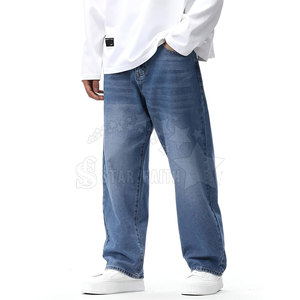 Men's Casual Breathable Cotton/Polyester Mid Waist Baggy <b>Jeans</b> with Custom Logo Color & Design Options Summer - Product Image 3