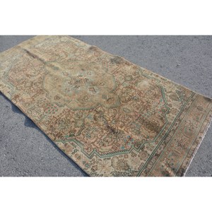 Vintage Turkish Rug Classic <b>Brown</b> Blue Patchwork Design Handmade <b>Wool</b> Large Area 4.5 X 9.3ft Rectangle Hallway Room New Latex - Product Image 4