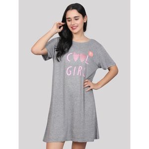 Chemise de nuit courte décontractée Evolve pour femme, 100 % coton gris chiné imprimé, longueur genou, douce et confortable - Product Image 3