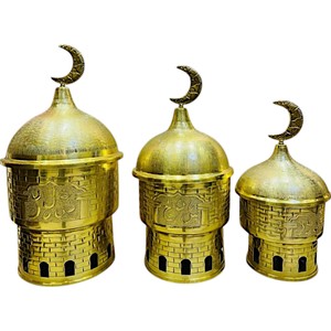 Ensemble de trois chauffe-plats plaqués cuivre avec photophore dans un pot en acier avec couvercle dessus de table fêtes de mariage utilisation de service alimentaire - Product Image 3