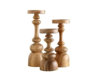 Lot De 3 Bougeoirs En Bois Rustiques Pilier Whitewash Bougeoirs Pour Bougies Piliers - Product Image 1