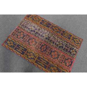 Tapis de 2,8 x 3,7 pieds, tapis turc vintage, tapis en laine abstrait violet et orange - Product Image 3