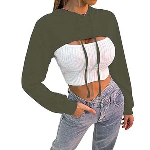 Top Corto Personalizado para Mujer, Tipo Sudadera con Capucha, Transpirable, Antiencogimiento, Bordado, Estampado, Informal, para Primavera, Otoño e Invierno - Product Image 3