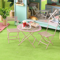 Accessoires de maison de poupée en métal 1/12, meubles de loisirs en plein air, ensemble table basse ronde et chaise, jouets miniatures