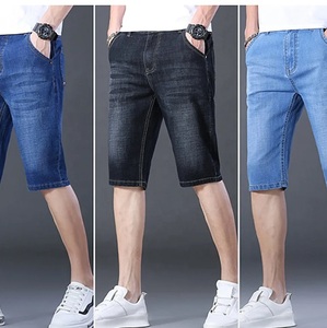กางเกงยีนส์ขาสั้นแฟชั่นชาย, กางเกงยีนส์สีพื้นระบายอากาศ - Product Image 3