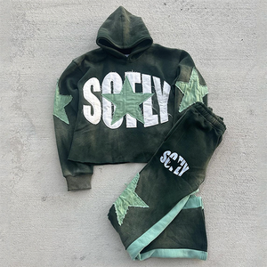 Conjunto de Sudadera con Capucha y Pantalones Acampanados de Algodón con Cremallera, Estampado Personalizado, Transpirable, de Alto Gramaje, con Lavado Ácido, para Mujer, Tallas Grandes, Venta al por Mayor - Product Image 4