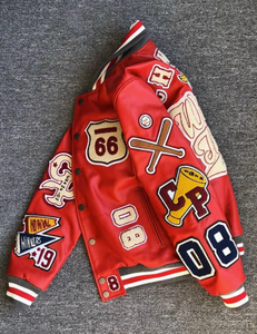 <b>Men's</b> Vintage Varsity <b>Jacket</b> Chenille Embroidery PU Leather <b>Flight</b> <b>Jacket</b> Stand Collar Regular Fit Winter Outerwear - Product Image 4