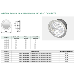 Rejilla Redonda Empotrada de Aluminio Tecnosystemi con Rejillas y Mallas Metálicas - Product Image 3