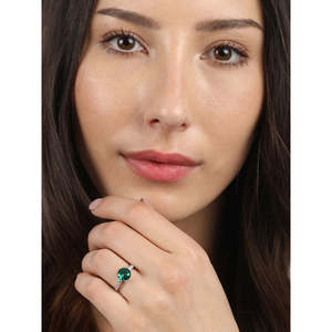 Anillo de Plata de Ley 925 con Certificación GRS, con Ojo Verde Oscuro, Baño de Rodio y Circonita Suiza para Mujeres y Niñas - Product Image 3