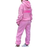 Conjunto de Sudadera con Capucha y Pantalones Deportivos de Forro Polar para Mujer, Diseño Sólido, Tops Cortos, Logotipo Personalizado en la Parte Delantera