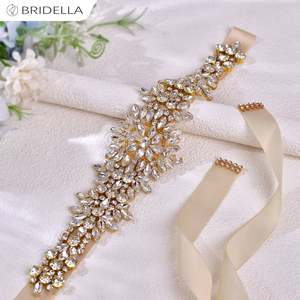 Bridella BS319G Adjustable Fit <b>Wedding</b> <b>Belt</b> Champagne with Rhinestone Detail for <b>Weddings</b> - Product Image 1