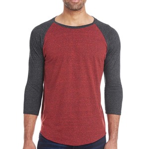 เสื้อยืดแขนผู้ชายคอกลมแขน Raglan สีแดงสีดำ - Product Image 1
