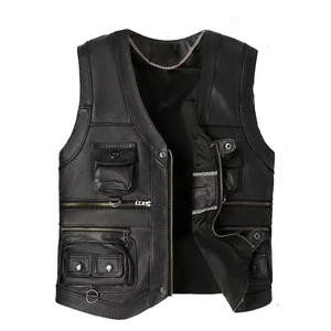 Chaleco de Motociclista Formal de Cuero PU Personalizado para Hombre, Chaleco de Conducción Premium, Cierre de Cremallera Táctica, Múltiples Bolsillos - Product Image 1