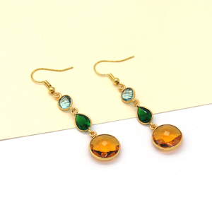 Pendientes Colgantes Bohemios Hechos a Mano con Múltiples Piedras Preciosas |   Topacio Azul, Esmeralda, Citrino |   Boda de Latón Chapado en Oro de 14K Sin Níquel - Product Image 5