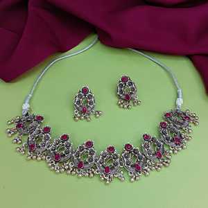 ชุดเครื่องประดับแฟชั่นอินเดียสำหรับผู้หญิงชุดสร้อยคอโช้คเกอร์คริสตัลลายดอกโบโฮออกซิไดซ์แบบดั้งเดิม - Product Image 1