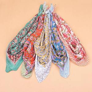 Organic Colorful <b>Floral</b> Block Print Cotton <b>Scarf</b>-Short Length Breathable & Multifunctional Women's Fashion Accessory - Product Image 2