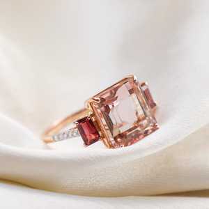 Big Emerald Cut Tourmaline Ring 14K Gold Plated Three Stone Zircon Ring 925 Sterling Silver Octagon Solitaire Jewelry Gift - Product Image 4