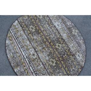 Classic <b>Brown</b> Beige 4.1 X 4.1ft Vintage Turkish Rug Faux Rabbit Fur Patchwork Design Latex Rectangle Hallway for Bedside Use New - Product Image 5