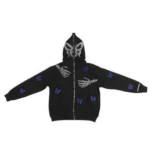 Meilleure qualité Polyester & Coton Matériel Hommes Hoodies & Sweatshirts French Terry Strass Street Wear Full Zip Up Hoodie - Product Image 1