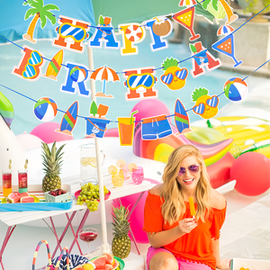 Joyeux anniversaire piscine fête bannière décorations pour filles garçons joyeux anniversaire plage balle fête bannière été piscine fête faveurs - Product Image 4