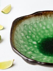 Cuenco de diseño de cerámica esmaltada verde con patrón de craquelado artístico elegante bandeja decorativa hecha a mano para Comedor Cocina o regalo - Product Image 5