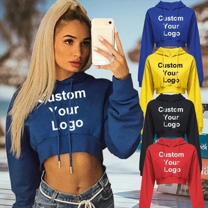 Sudadera con capucha de algodón para mujer con logotipo personalizado, abrigo superior corto, Jersey deportivo, Tops con capucha, ropa de otoño e invierno para mujer - Product Image 1