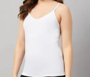 Camisola Casual de Encaje Premium para Mujer, 100% Algodón, Tejido Elástico, Sensación Suave, Tirantes Finos, Ajuste Relajado, Transpirable y de Secado Rápido - Product Image 1