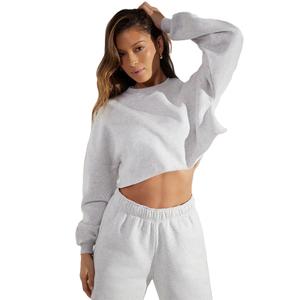 Femmes recadrée goutte épaule coupe ample écologique 100% coton polaire avant Logo automne hiver décontracté culture sweat - Product Image 2