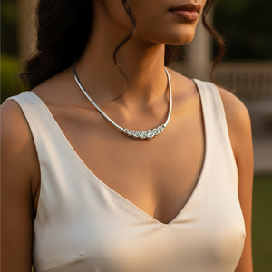 Elegant Women's Silver Necklace with Cubic Zirconia <b>Crystal</b> Jewelry - Product Image 3