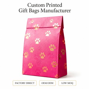 Bolsas de Regalo <span class=keywords><strong>Fucsia</strong></span> Impresas Personalizadas con Estampado de Huella Dorada para Fiestas de Mascotas, Empaque de Regalo al por Mayor, Papel Mate de Lujo con Estampado en Relieve - Product Image 1