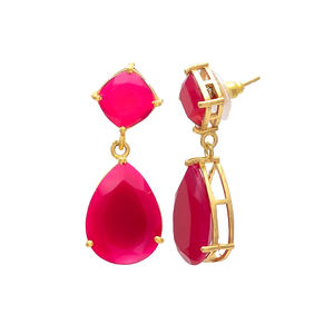 Pendientes coloridos recién llegados con pendiente de piedra preciosa de chaceldony Rosa diseño clásico para mujeres y niñas de Gemstone - Product Image 2