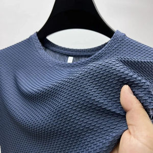 NEW Summer New High End Mesh Hollowed Out Ice Silk T-shirt à manches courtes T-shirt respirant à col en O pour hommes T-shirt pour hommes - Product Image 4