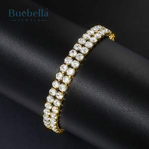 8mm 18K Yellow Gold 925 Sterling Silver VVS Moissanite Diamond Double Row Tennis Bracelet for <b>Men</b> - Product Image 1