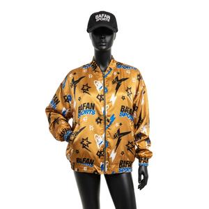 Chaqueta de Satén para Mujer, Tela Lisa Dorada, Impresión por Sublimación en Toda la Superficie, Mezcla de Colores, Paneles de Manga con Logotipo Personalizado, Chaquetas de Satén para Mujer - Product Image 1