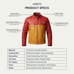 Blouson en cuir d'agneau véritable rouge personnalisé avec empiècements moutarde, style moto pour homme, vêtement d'extérieur, tenue de course moto et automobile OEM - Product Image 5