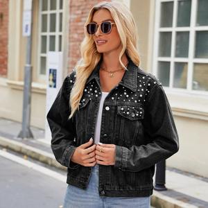 Nueva chaqueta vaquera con capucha con estampado de piedra, chaqueta vaquera de algodón 100% de alta calidad, chaqueta de mujer de diseño elegante personalizada - Product Image 4