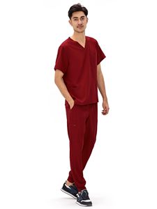 Uniforme d'infirmière en jean pour femme Jogger Suit Stretch Top Pantalon avec gommages multi-poches Col montant Manches courtes - Product Image 3