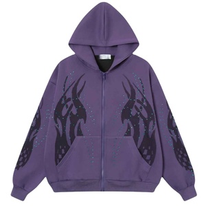 Sweat à capuche zippé en polaire coupe droite pour homme avec logo personnalisé et poches ornées de strass – Respirant, séchage rapide, teinture unie - Product Image 1