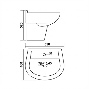 Ensemble de lavabo demi-ovale moderne sur piédestal, facile à nettoyer, style élégant pour salles de bain, bureaux, appartements, écoles, hôpitaux, hôtels, centres commerciaux, villas - Product Image 2