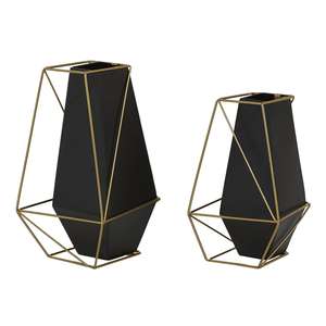 High Quality Wholesale Price Black Metal <b>Decorative</b> <b>Vase</b> With Gold Wire Accents, Set of 2 11", 9"H - Product Image 1