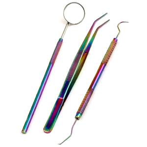 Ensemble d'hygiène dentaire multicolore arc-en-ciel Pince en coton miroir en acier inoxydable Explorer Outils de soins bucco-dentaires pour humains et animaux de compagnie - Product Image 4
