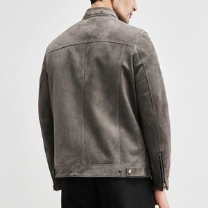 Piel de vaca cuero genuino invierno High Street motocicleta chaqueta hombres 2023 calidad superior cuello mandarín Slim Fit gris - Product Image 2